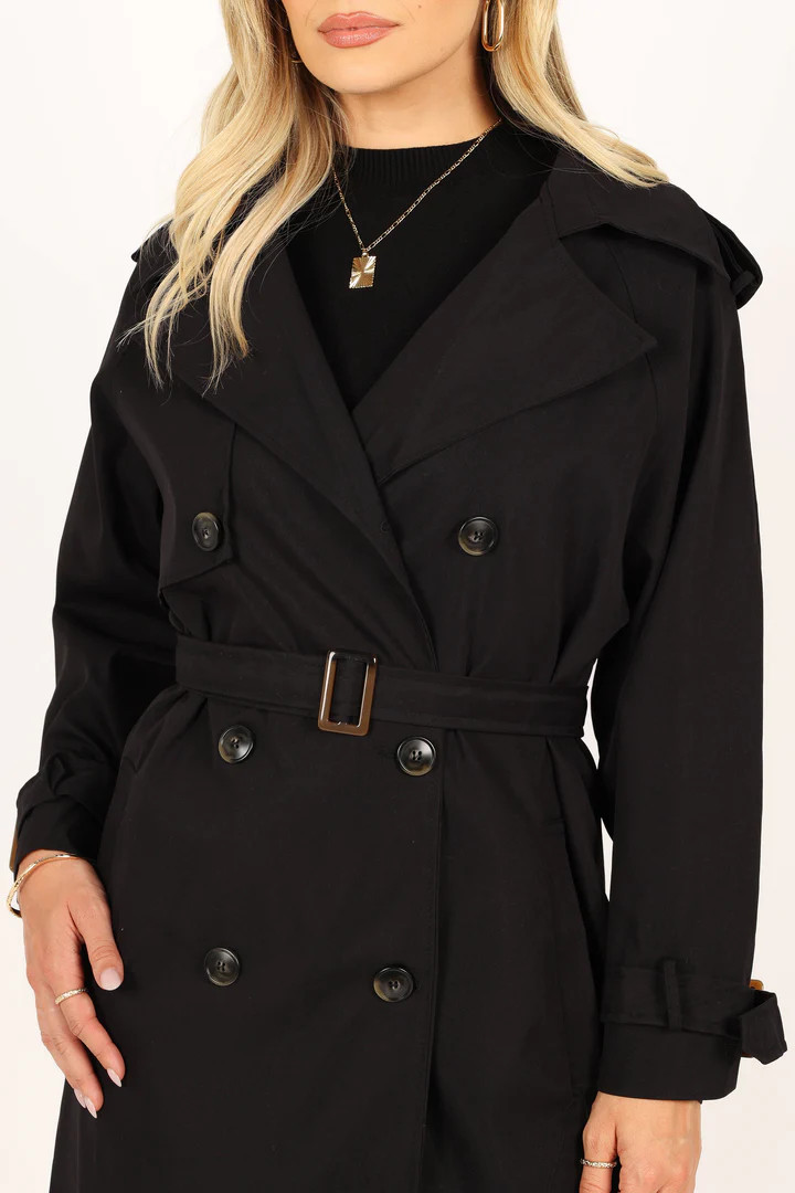 Trina Button Front Trench Coat - Black | Petal & Pup (US)