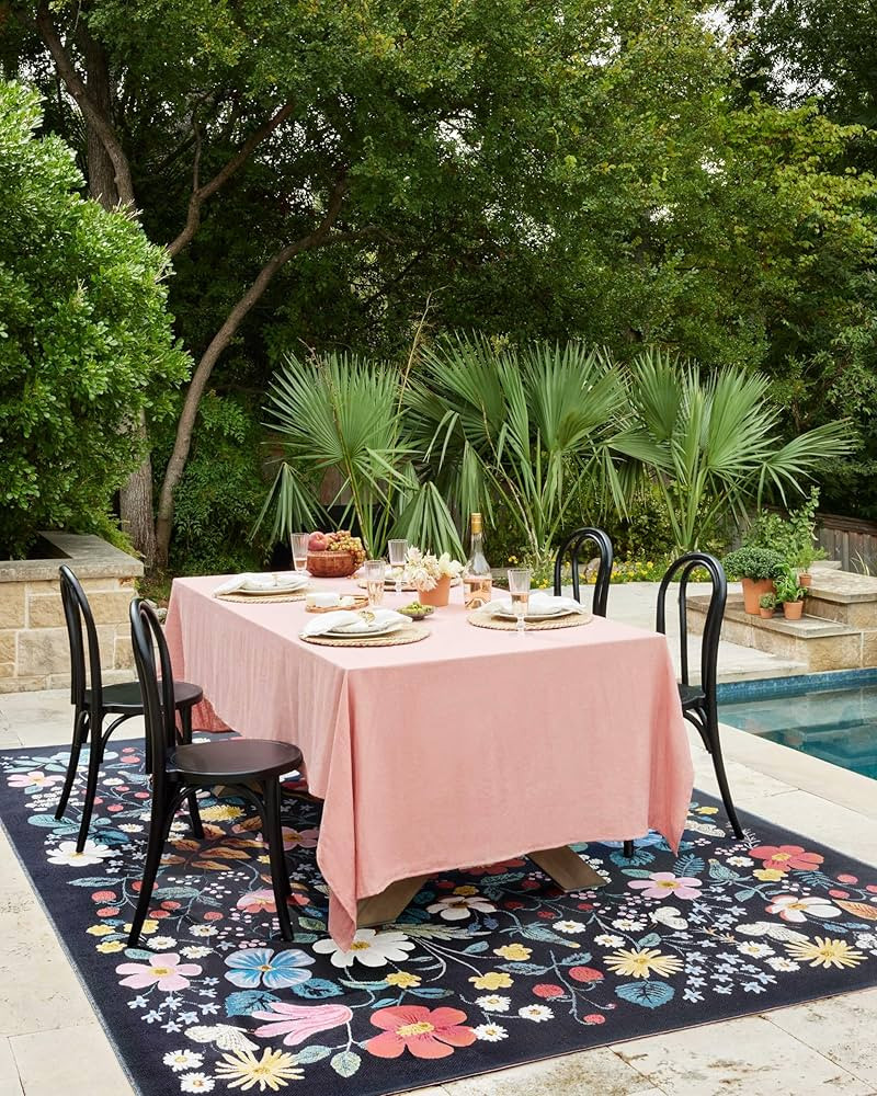 Loloi Rifle Paper Co. Perennial Collection Strawberry Fields PRN-02 Black/Navy 5'-3" x 7'-8" Indo... | Amazon (US)