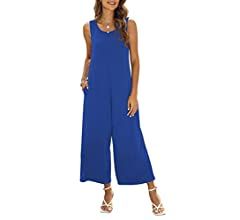 Nfsion Women's Summer Casual Loose Tank Jumpsuit Sleeveless Crewneck Jumpsuit Romper with Pockets | Amazon (US)
