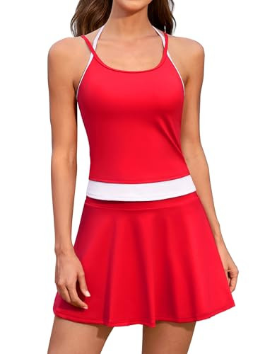 ATTRACO Women Tennis Dress with Built-in Bra and Shorts Spaghetti Strap Sleeveless Golf Skirt Set | Amazon (US)