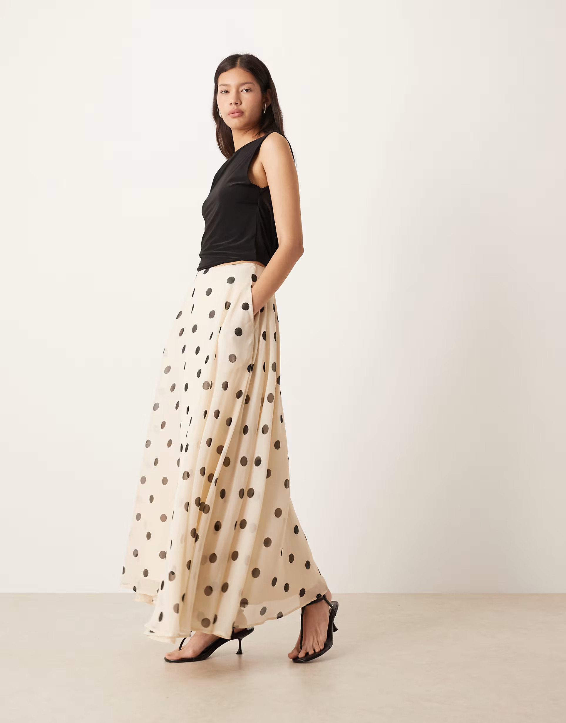 ASOS DESIGN chiffon circle maxi skirt in cream polka dot | ASOS | ASOS (Global)