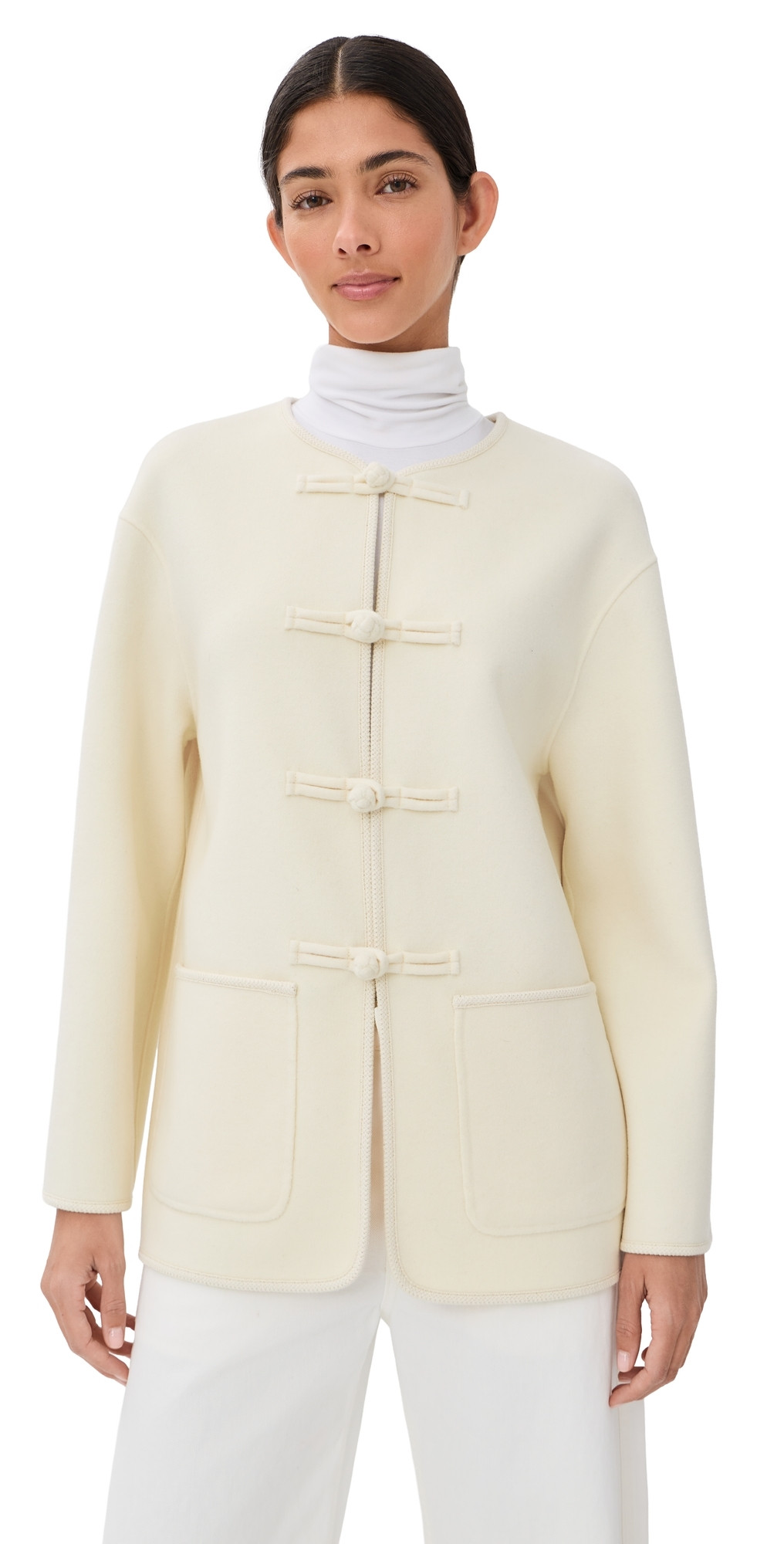 Róhe Mandarin Double-Faced Wool Jacket Off White 40 | Shopbop