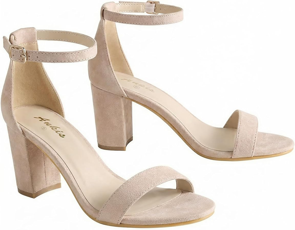 Ankis Heels for Women Open Toe Ankle Strap Chunky Heel Sandals 2.75 Inch | Amazon (US)