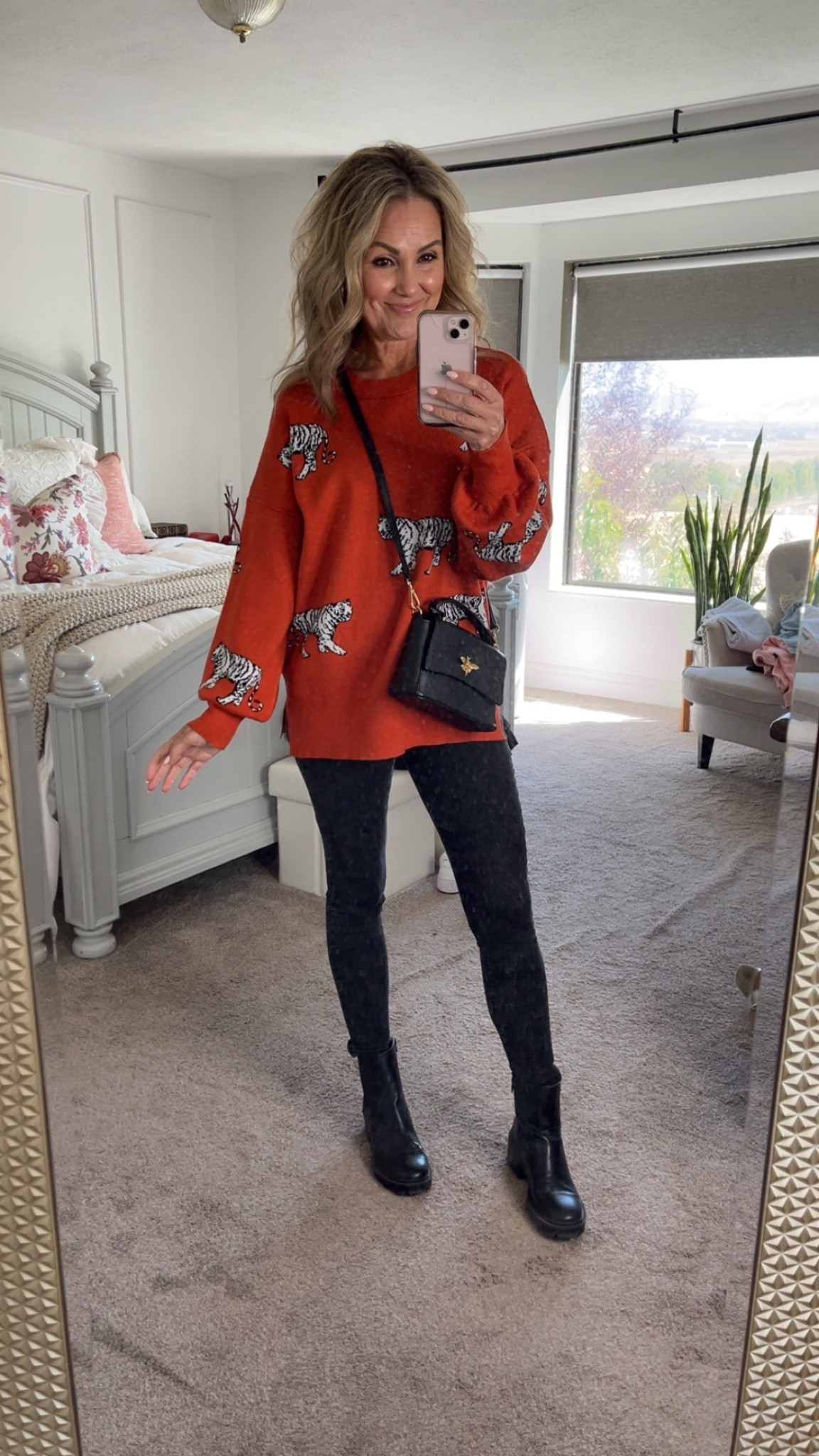 Fall Sweater - LOVE this orange color, with the little tigers! Wearing size M.

Black Skinny Jeans wearing size 6 they are stretchy  

#Fallfashion #SweaterWeather #FallOutfits 

#LTKSeasonal #LTKStyleTip #LTKOver40