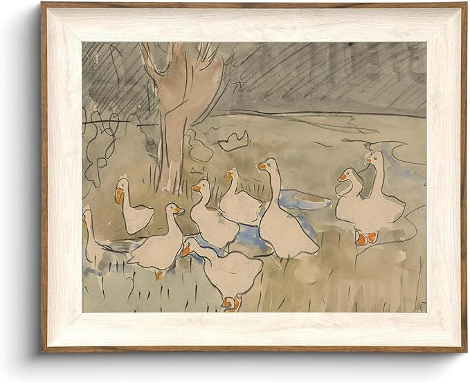 KISSFOX Framed Wall Art Vintage Wall Decor Ducks Canvas Art Animal Pictures Country Farmhouse Pai... | Amazon (US)