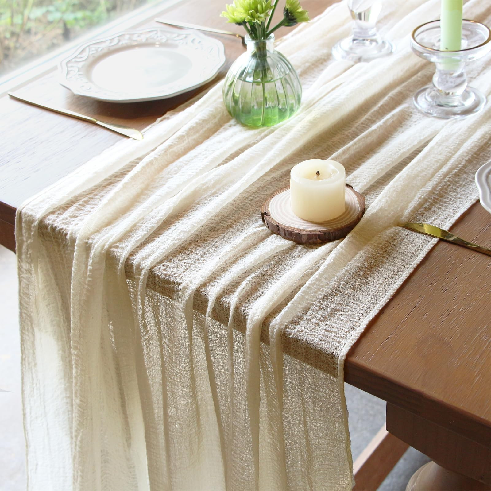 FEXIA Ivory Cheesecloth Table Runner 30x118 Inches Beige Table Runner Rustic Boho Gauze for Easte... | Amazon (US)