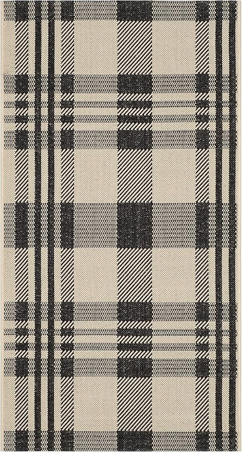 SAFAVIEH Courtyard Collection 2' x 3'7" Black/Bone CY6201 Plaid Indoor/ Outdoor-Waterproof Easy-C... | Amazon (US)