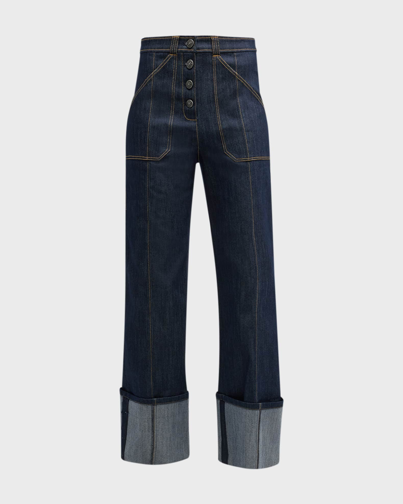 Benji Cuffed Ankle Topstitched Denim Pants | Neiman Marcus
