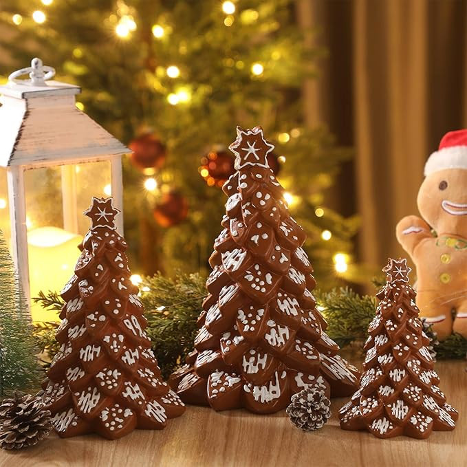 3 Pack Gingerbread Christmas Tree with Light Figurines Christmas Tabletop Decorations Resin Ginge... | Amazon (US)