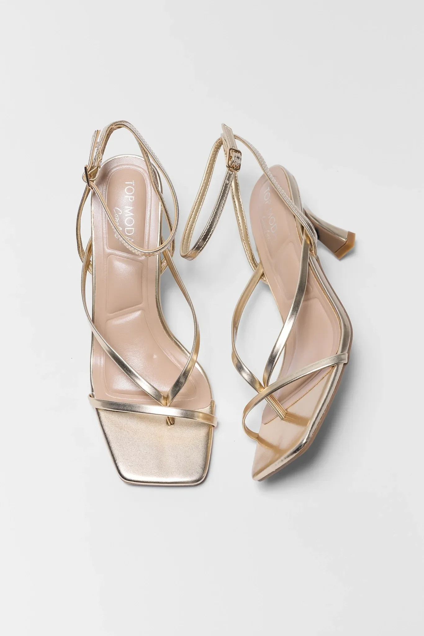 Ashton Gold Strappy Square Toe Heels | Avara