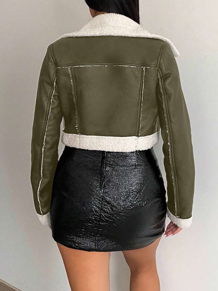 SHEIN SXY Women'S Fleece Short Motorcycle Jacket | SHEIN