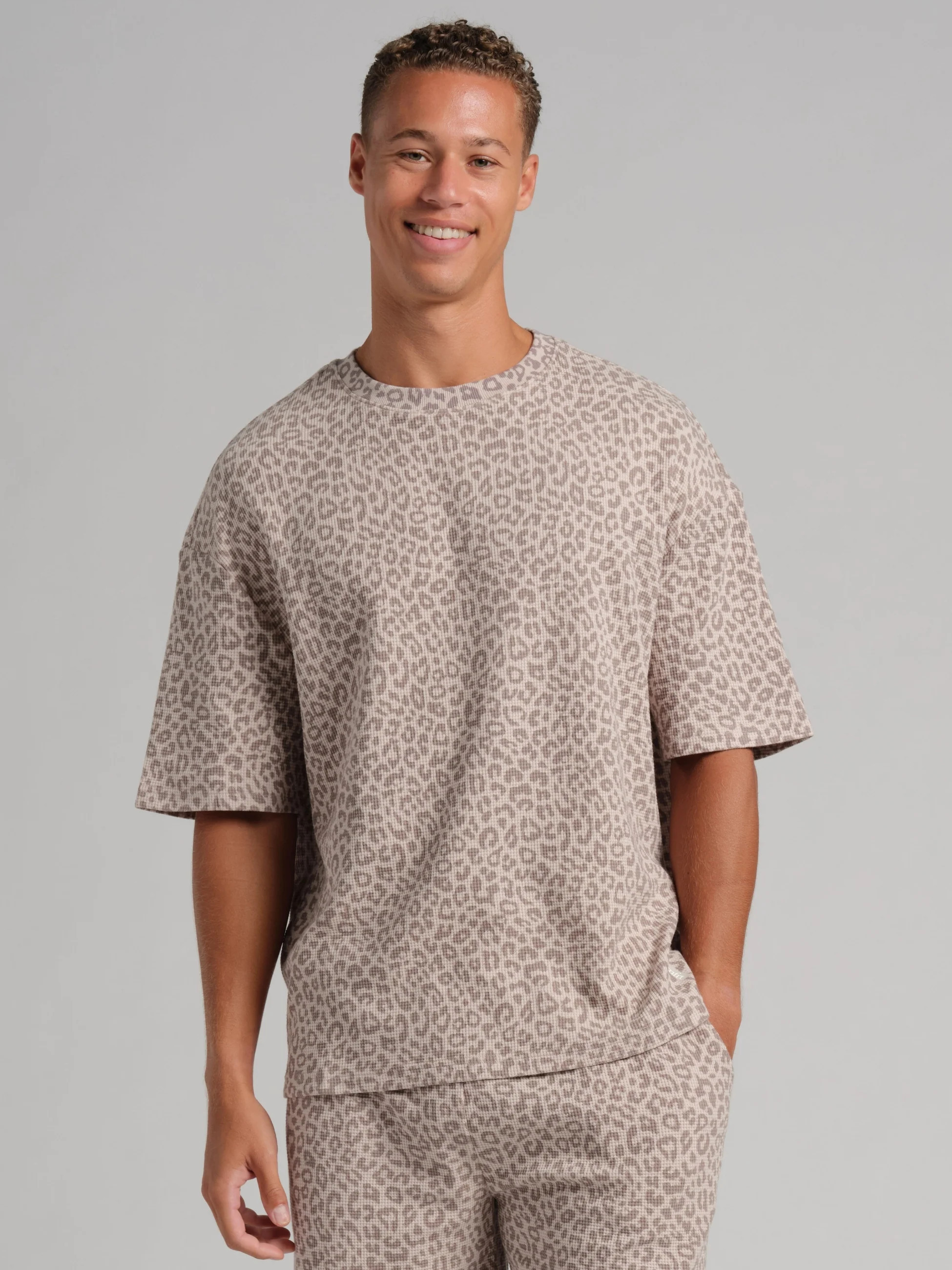 Comfrt Waffle Lounge Tee Shirt | Desert Leopard | L | Large | Comfrt