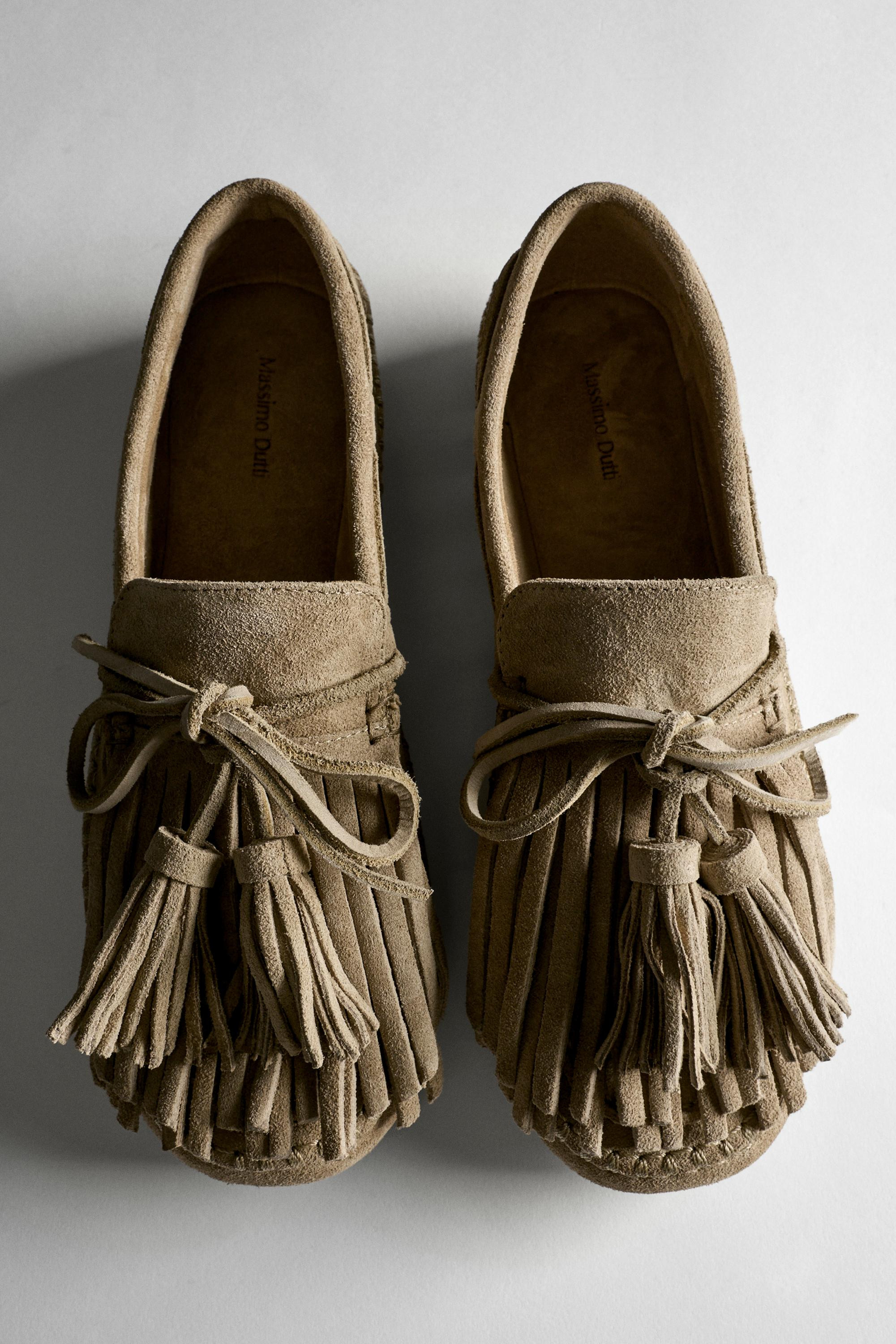 Leather loafers with fringing and tassels | Massimo Dutti US