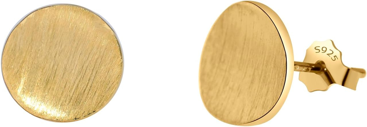 14K Gold Plated Sterling Silver Curved Round Stud Earring Brushed Disc Gold Earrings for Women | Amazon (US)