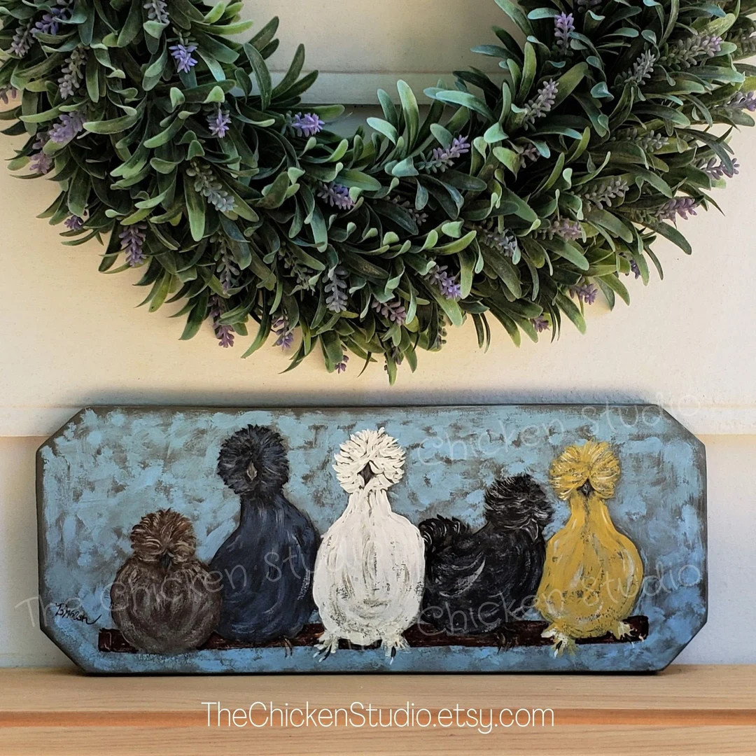 Silkie chickens, wood art, chicken coop sign, kitchen décor,  silkie, hand painted, original, ch... | Etsy (US)