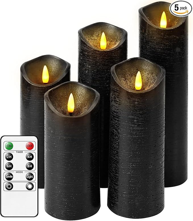 Flickering Flameless Candles with Remote Control and Timer Set of 5 Pc Real Wax LED Pillar Candle... | Amazon (US)