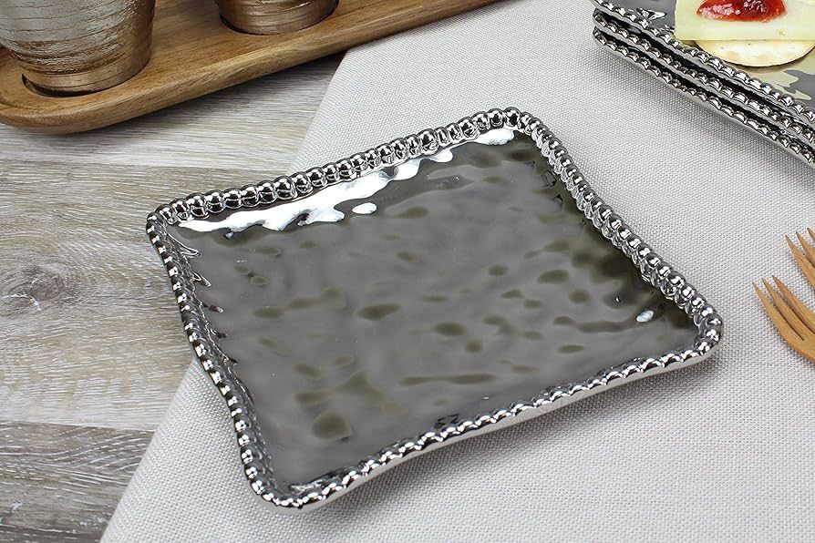 Pampa Bay Verona Porcelain Square Appetizer/Dessert Plate, Silver | Amazon (US)