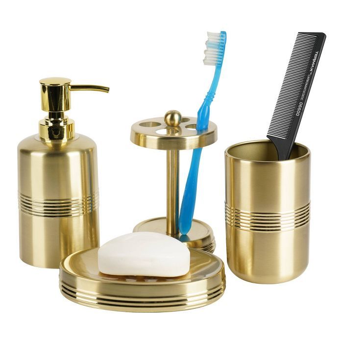 4pc Jewel Metal Bath Accessory Set for Vanity Counter Tops Gold - Nu Steel | Target