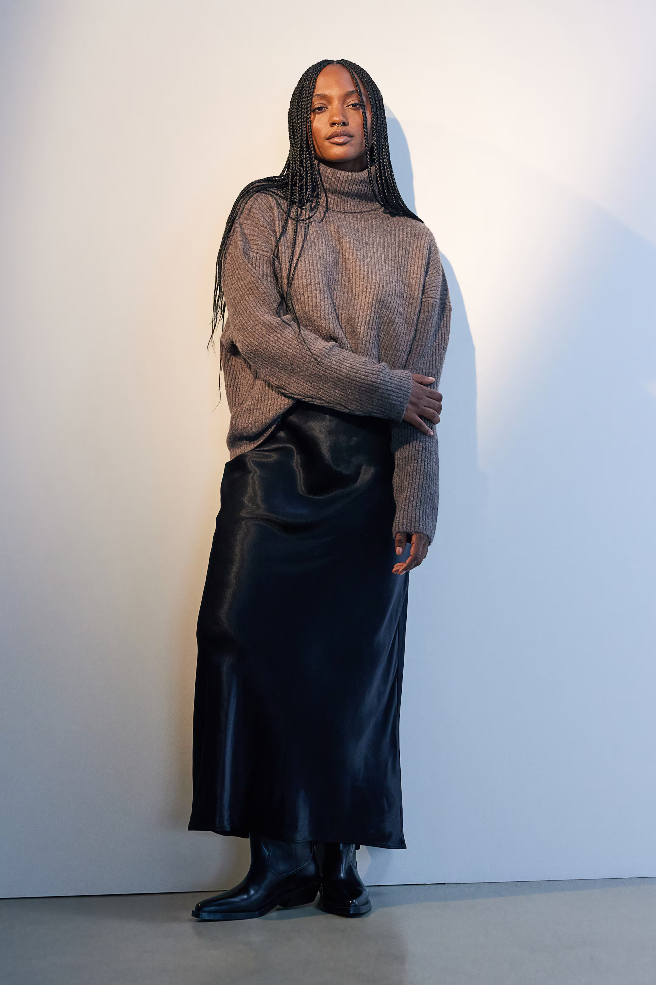 Oversized Turtleneck Sweater - Turtleneck - Long sleeve - Dark taupe - Ladies | H&M US | H&M (US + CA)