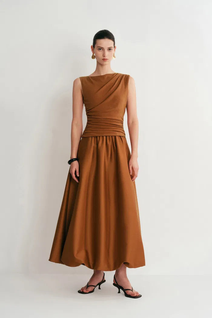 Cindy Bubble Dress in Tencel Merino Knit and Silk Wool Satin | Fabrique