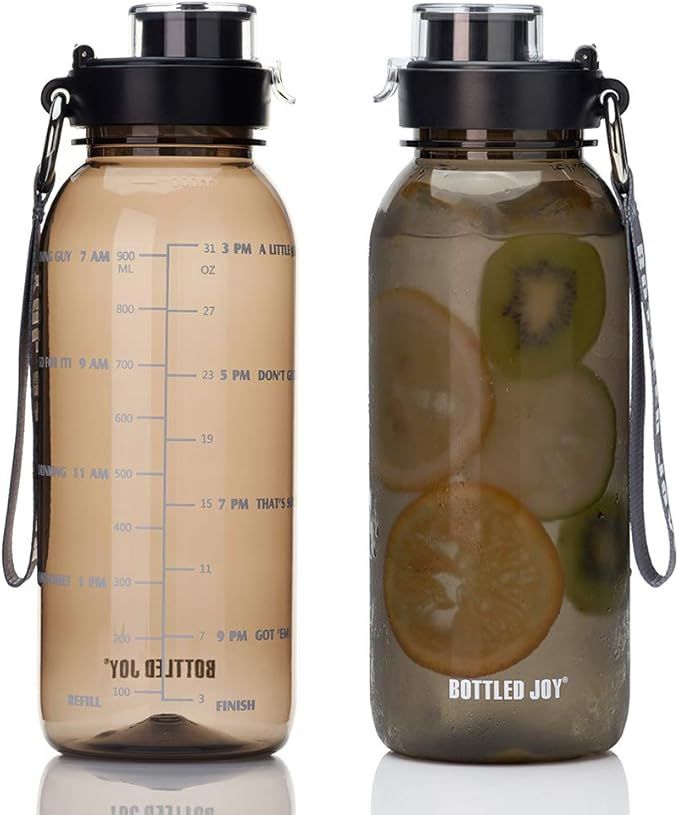 BOTTLED JOY 32oz Water Bottle, BPA Free Water Bottle with Motivational Time Marker Reminder Leak-... | Amazon (US)