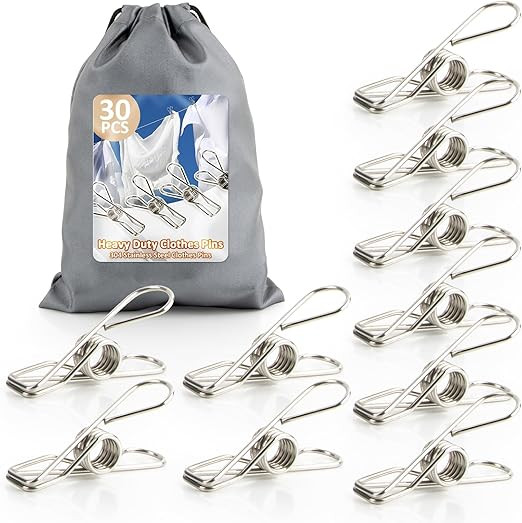 30Pack Clothes Pins Heavy Duty - Outdoor Metal Clothes Pin with Waterproof Bag, Stainless Steel C... | Amazon (US)