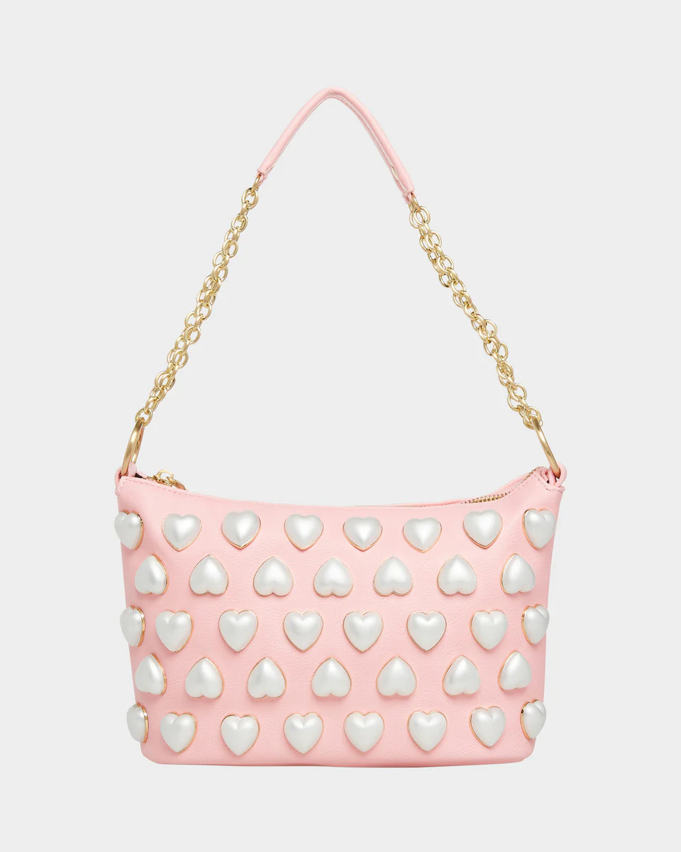 I WANT PEARL HEARTS HOBO SHOULDER BAG PINK | Betsey Johnson