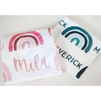 Girl Pink Rainbow Blanket/Baby Boy Personalized Name Navy Or Collection | Etsy (US)