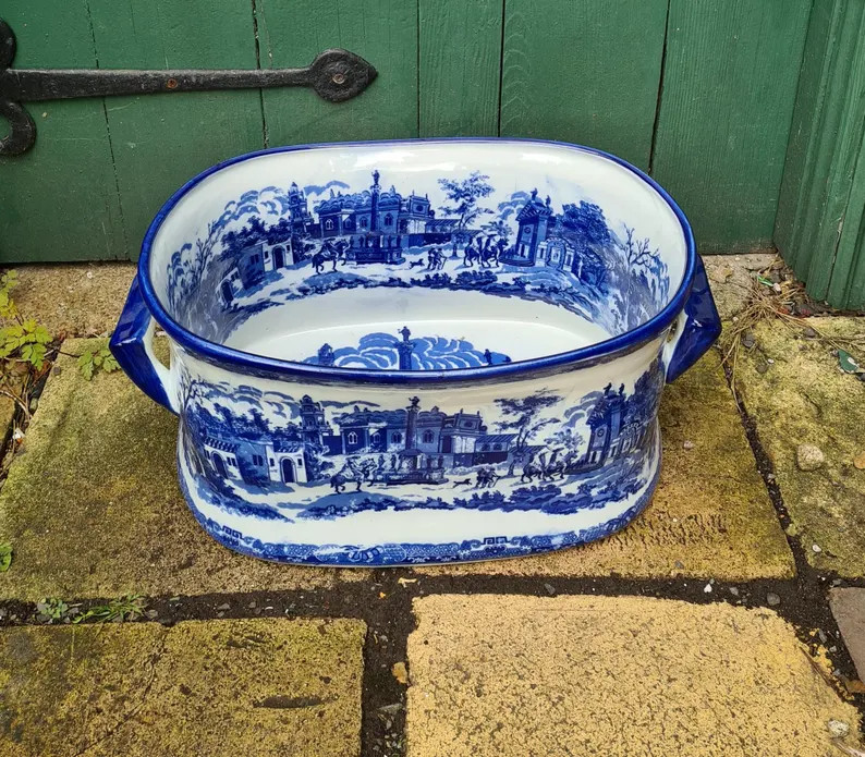 Blue and White Ceramic Oblong Planter with Handles | Etsy (Global)