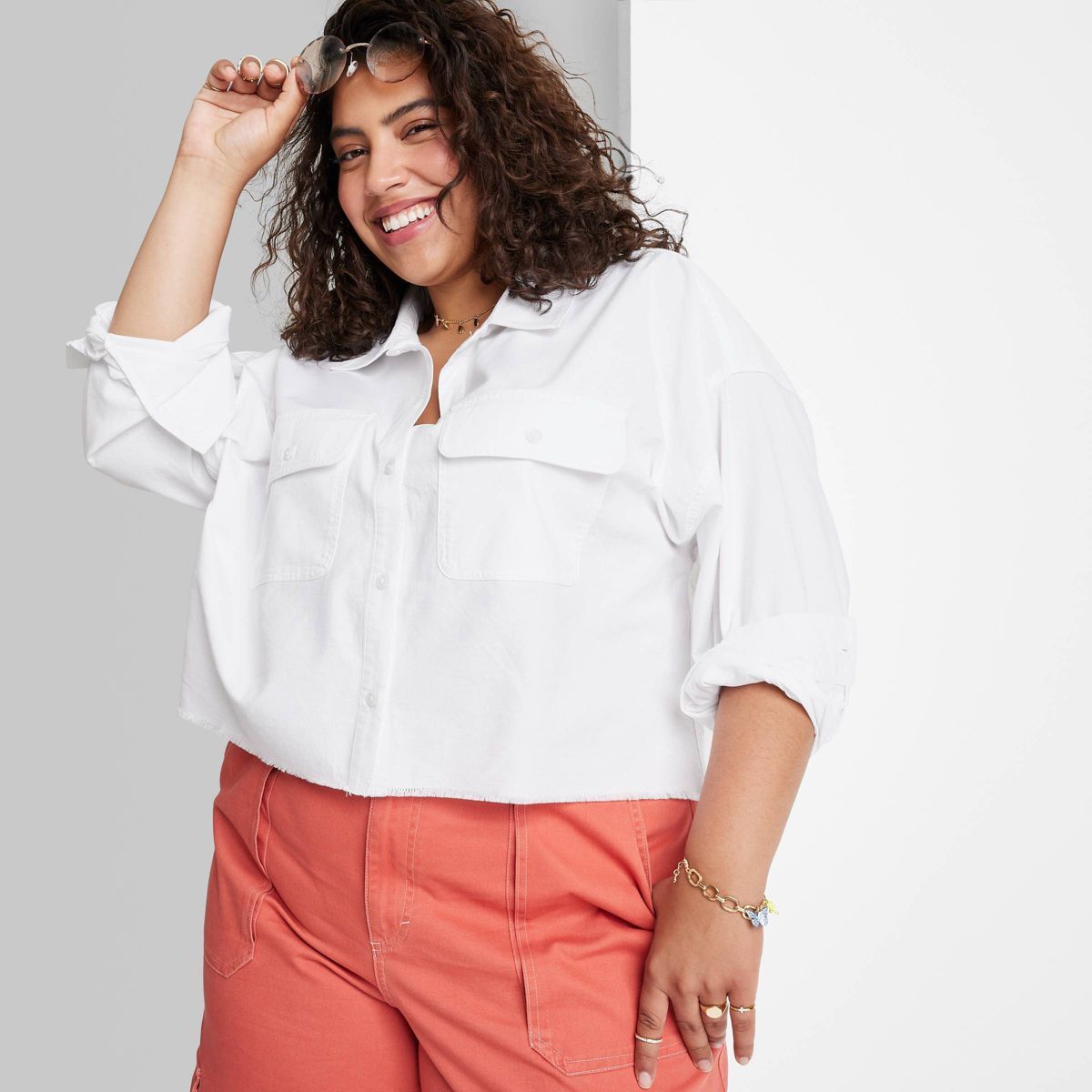 Women's Long Sleeve Button-Down Cropped Shirt - Wild Fable™ | Target