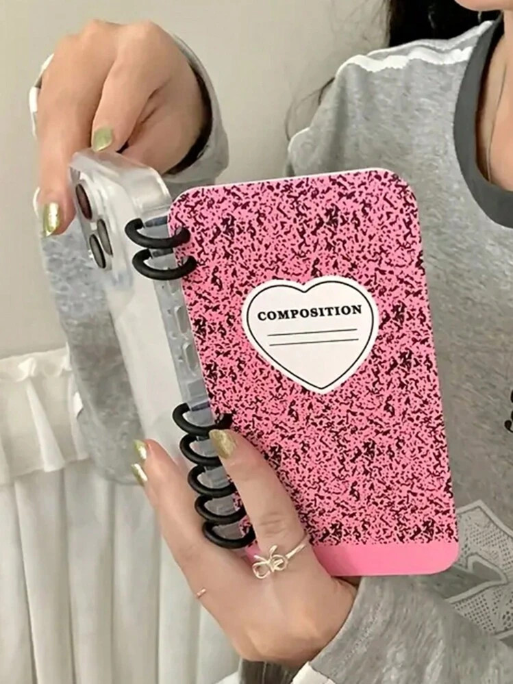 Pink Heart Shaped Design Flip Phone Case Niche Flip Notebook Design Black Ink Splash Phone Case, ... | SHEIN