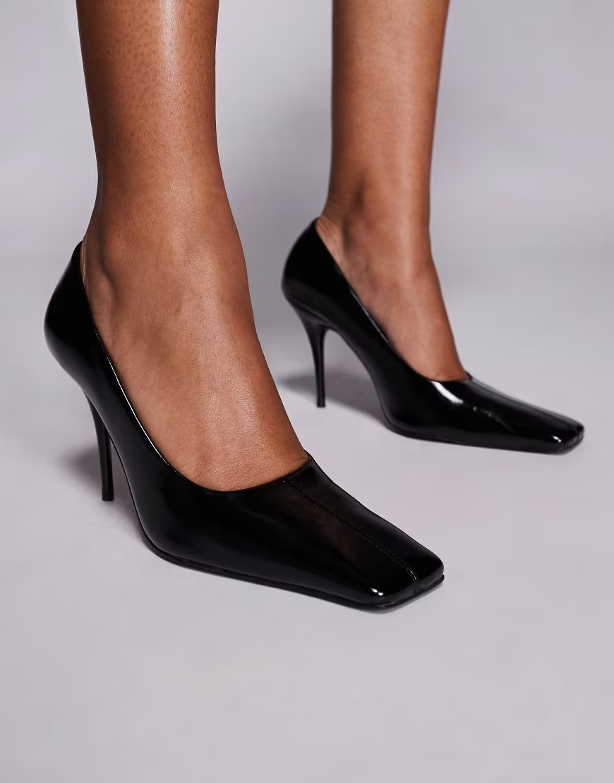 ASOS DESIGN Phillipa square toe high heeled court shoes in black | ASOS (Global)