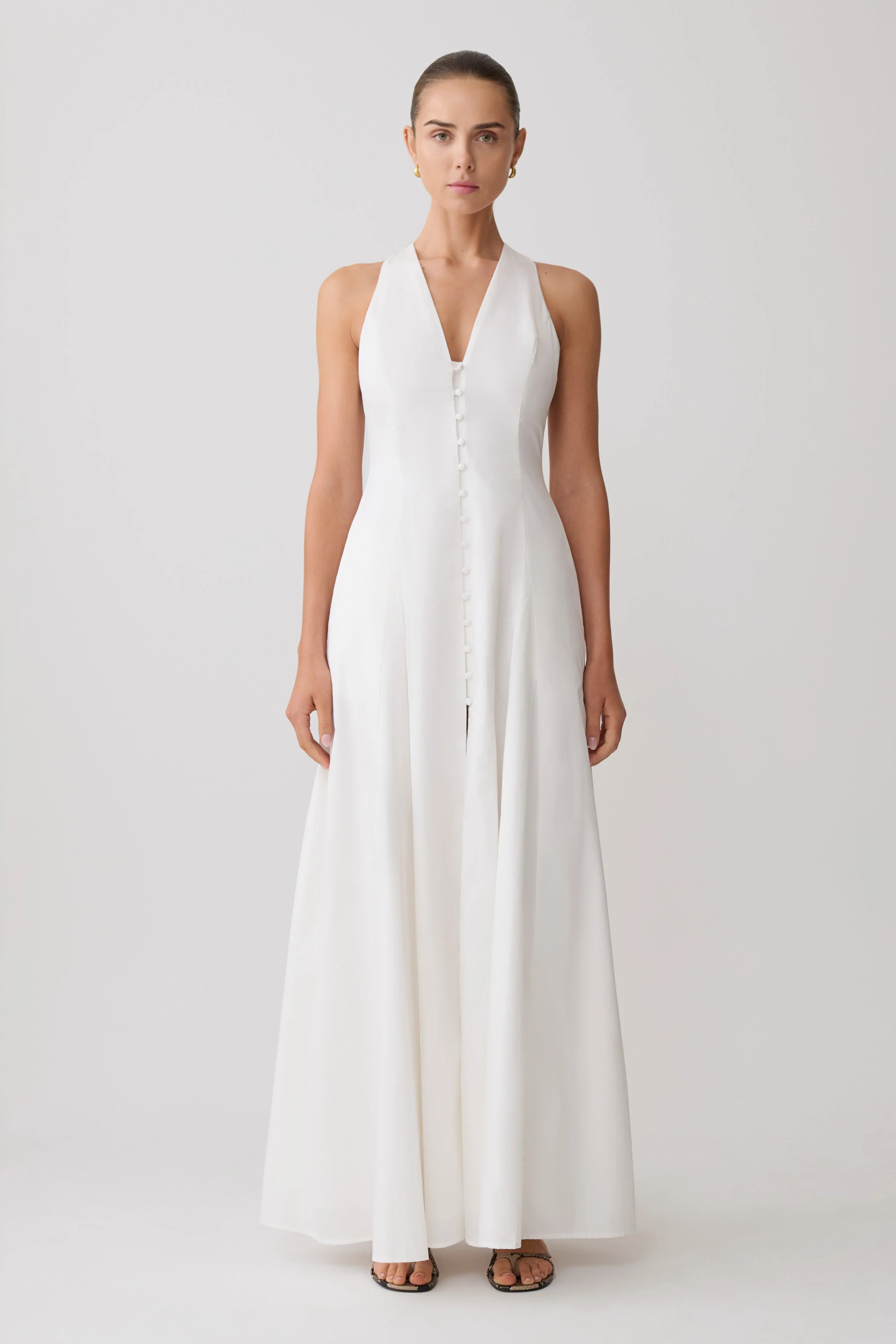 Sienna Button Down Maxi Dress - White | Meshki UK