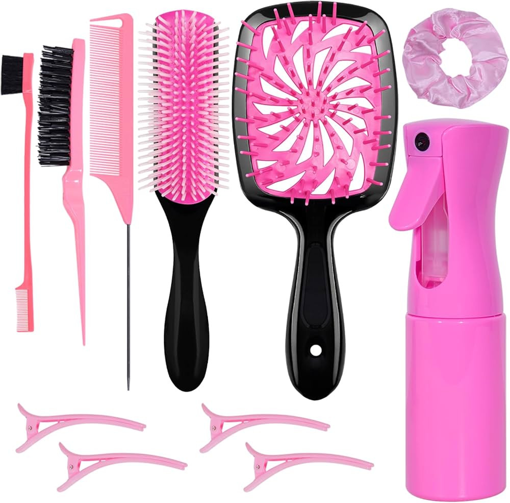 11 Pcs Hair Brush Set, Detangle Hair Brush And Spray Bottle, 3 Pieces Smooth Hairbrush For Toddle... | Amazon (US)