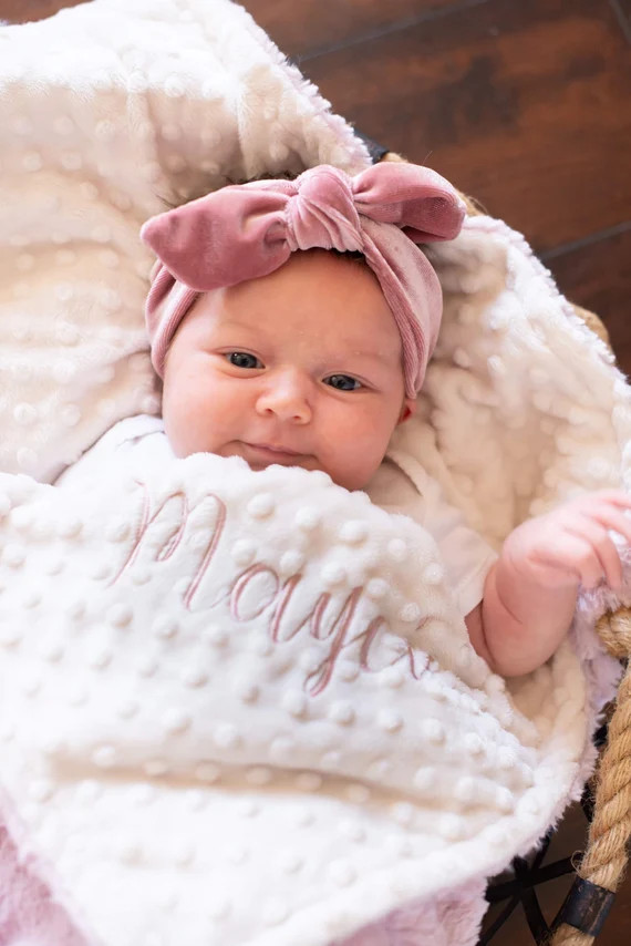 Personalized Baby Blanket, Rosewater Pink Hide Minky and You Choose Minky Dot Color, Newborn Girl... | Etsy (US)