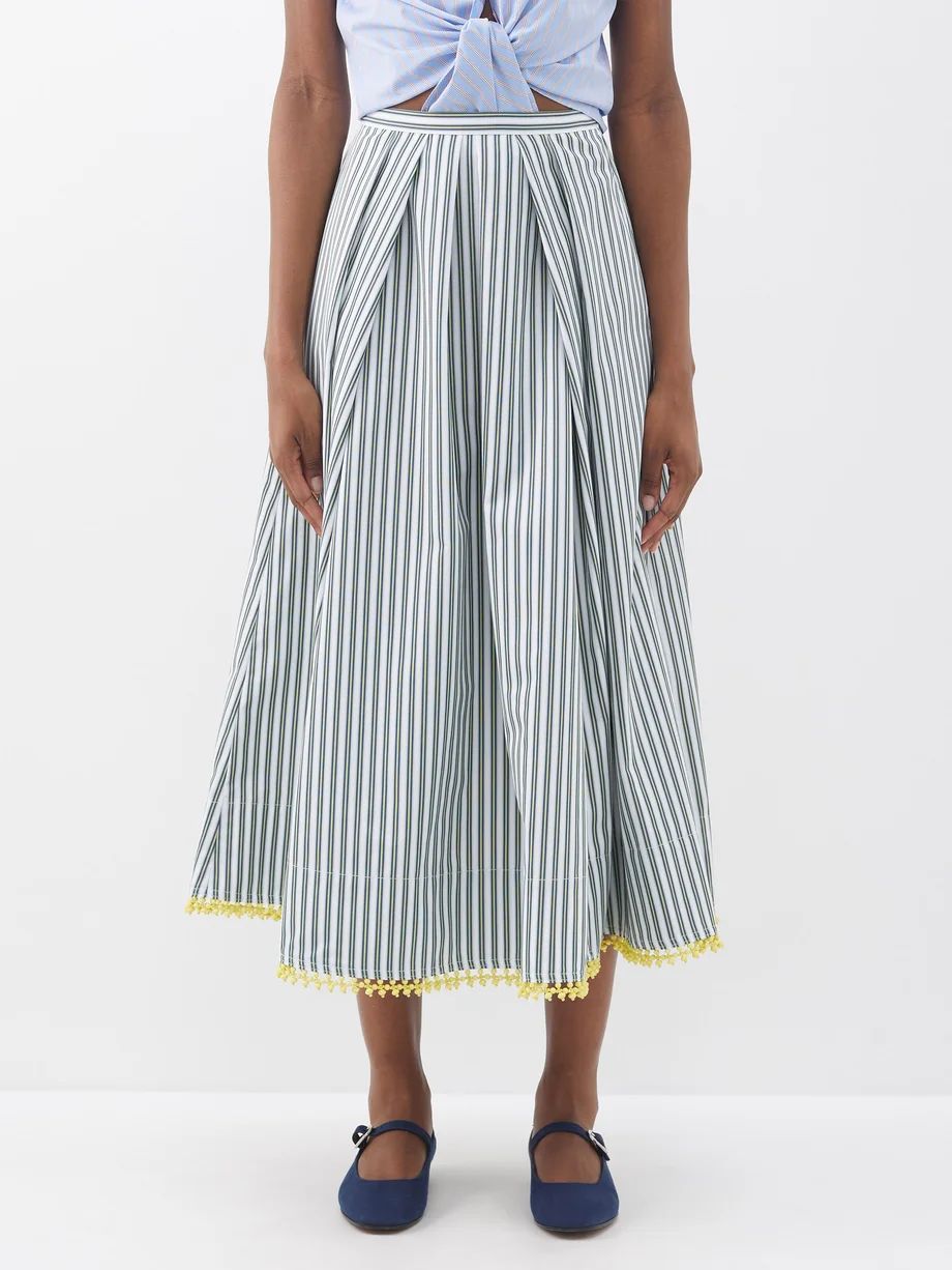 Beaded-hem striped cotton midi skirt | Matches (US)