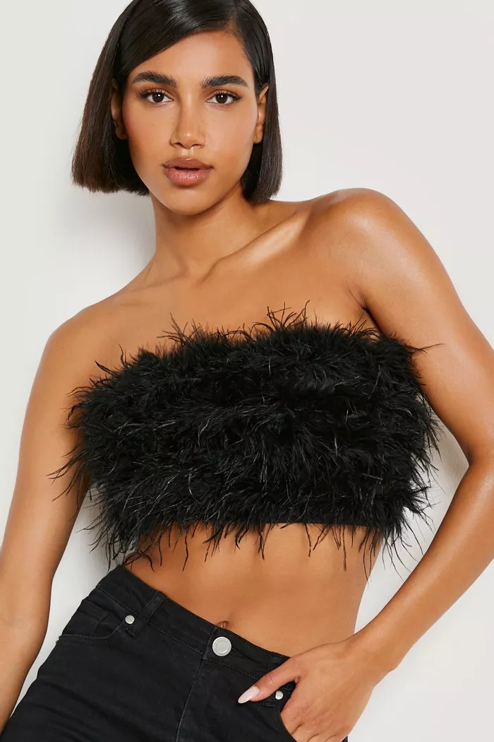 Feather Bandeau Crop | Boohoo.com (US & CA)