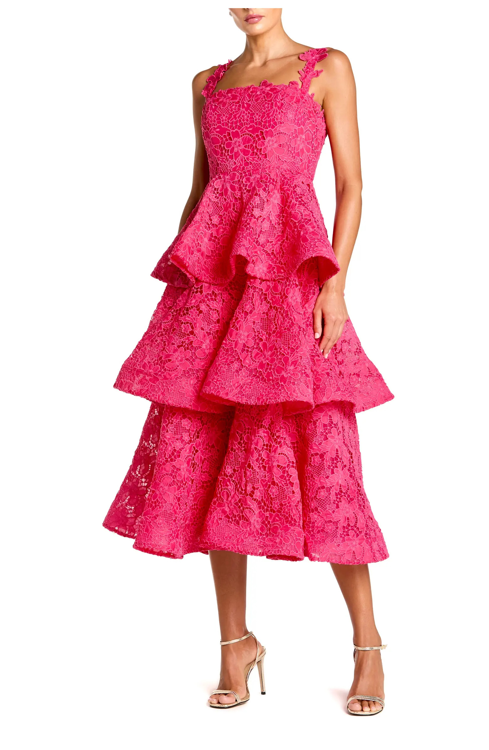 Sleeveless Embroidered Lace Ruffle Midi Dress | Nordstrom