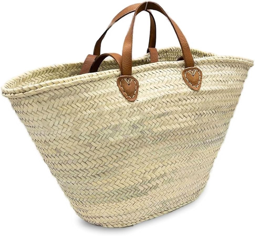 French Basket with Double Flat Leather Handles: Effortless Elegance for Every Occasion, beach bag... | Amazon (US)