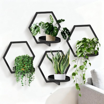 Coucheta 4 Pack Wall Planters for Indoor Plants, 14"x12" Geometric Metal Wall Plant Holder Set, Modern Hexagon Wall Planter & Hanging Shelf | Target