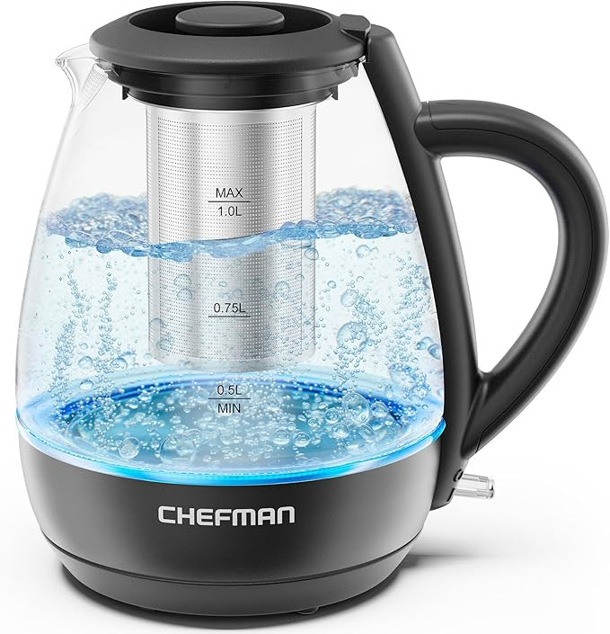 Chefman Electric Kettle with Tea Infuser, Compact 1L (4 Cups), 1500W, Removable Lid for Easy Clea... | Amazon (US)