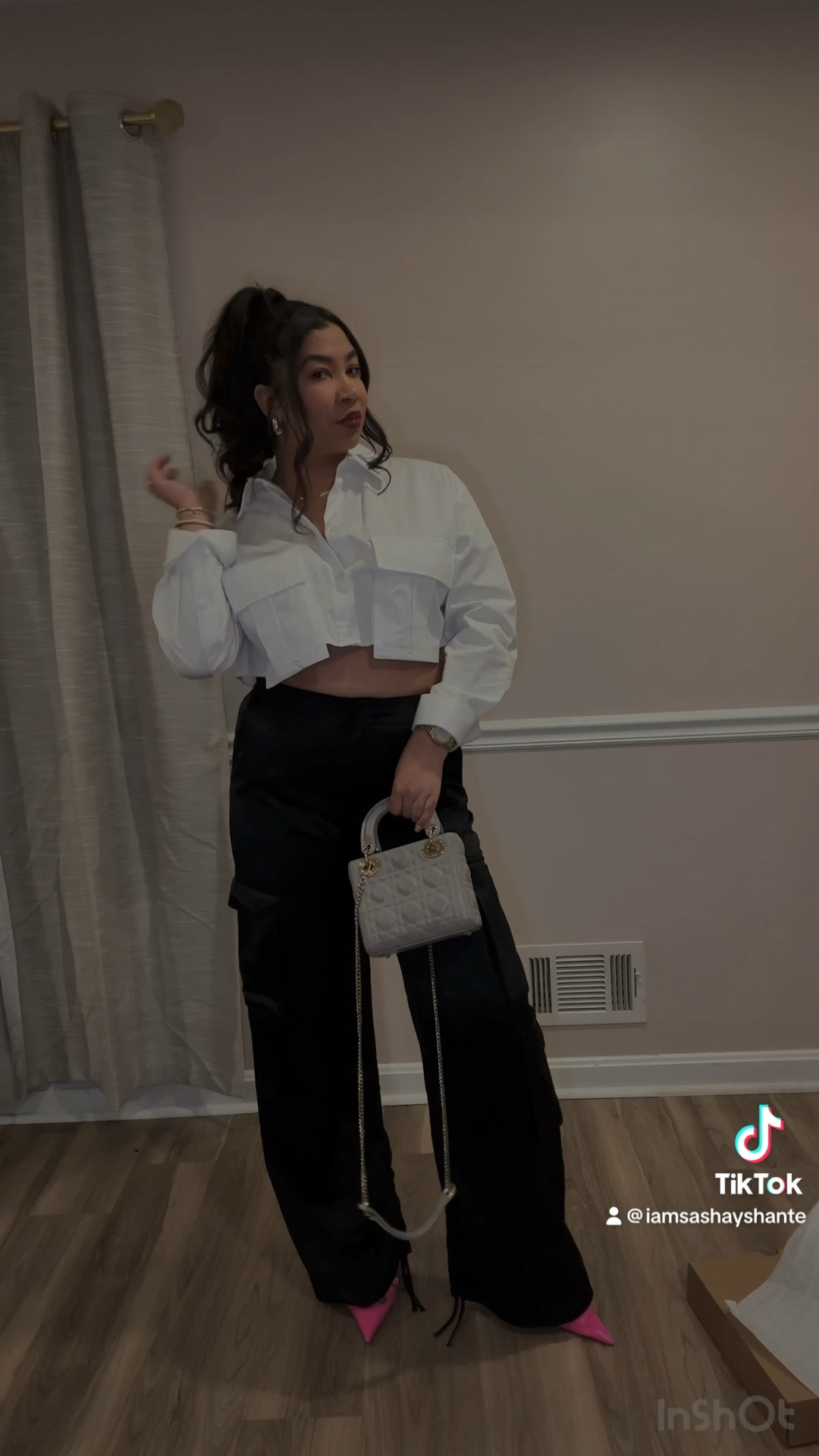 No time for a #GDWM.  We”ll chat later but this was the perfect outfit for dinner with the girls 
Satin cargo pants 
Cropped shirt 


#LTKshoecrush #LTKitbag #LTKstyletip