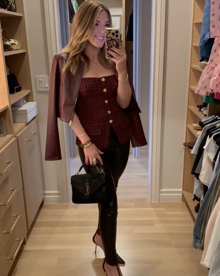 Burgundy, leather, and velvet = the perfect fall look! This tweed top is so perfect for a girls’ night out 🖤

#LTKItBag #LTKStyleTip #LTKShoeCrush