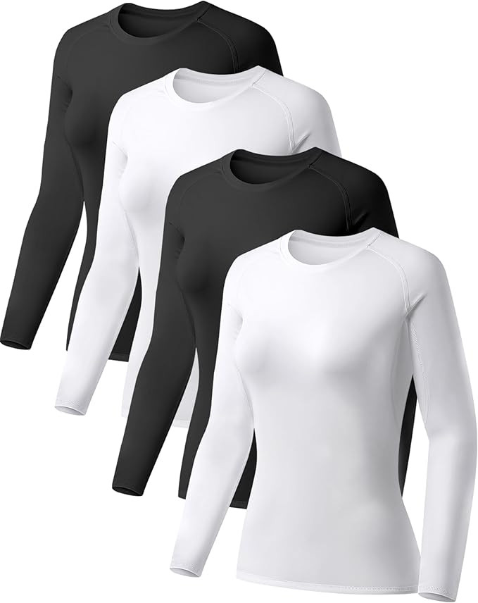 TELALEO 4 Pack Women's Compression Shirt Long/Short Sleeve Performance Workout Baselayer Athletic... | Amazon (US)