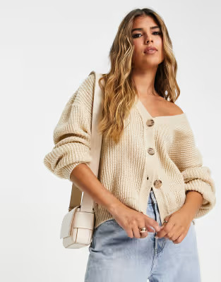 In The Style exclusive knitted cable knit cardigan in oatmeal | ASOS (Global)