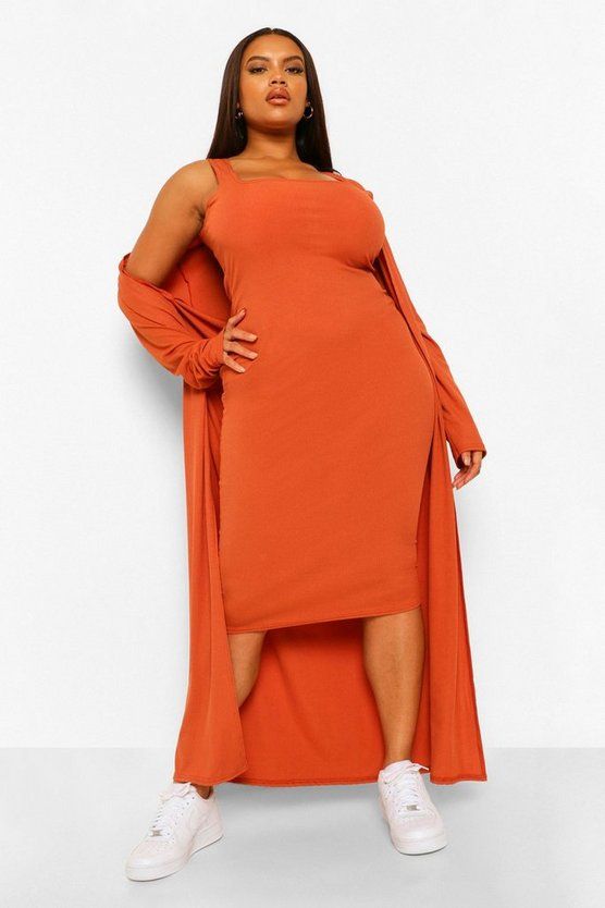 Plus Rib Midi And Kimono Dress | Boohoo.com (US & CA)