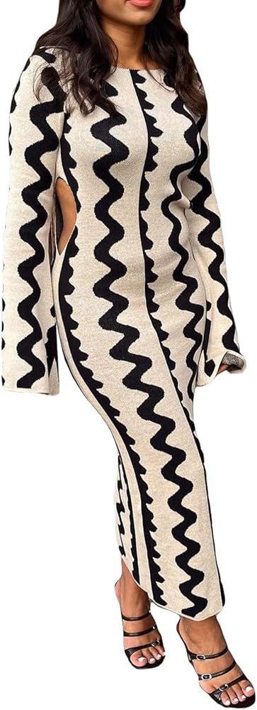 FIOMVA Women Ribbed Knit Dress Slim Fit Pencil Long Sleeve Maxi Dress Party Clubwear Long Bodycon... | Amazon (US)