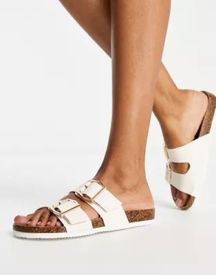 New Look double buckle sliders in off-white | ASOS (Global)