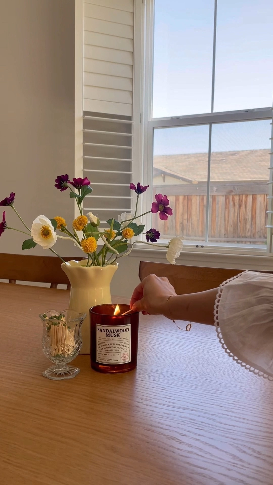 Brb while I go light every candle in my home 🕯️ #matchholder #fauxflorals #scallopedvase #rufflevass 