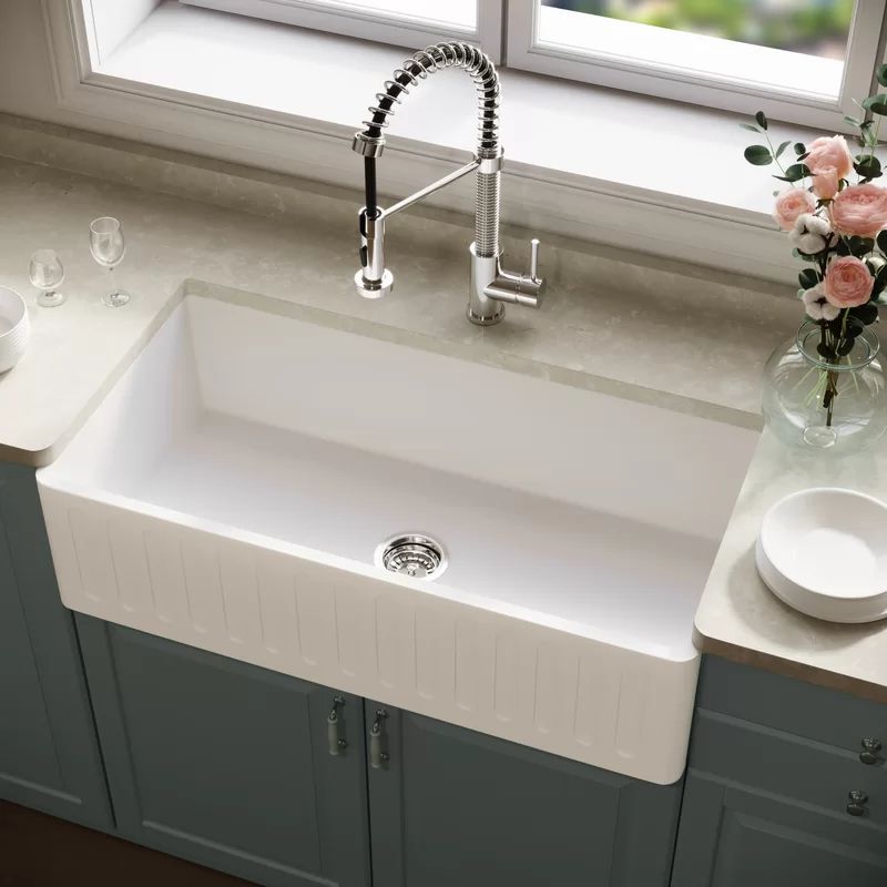 VGRA3618CS Matte Stone 36" L x 18" W Farmhouse Kitchen Sink with Basket Strainer | Wayfair North America